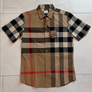 Burberry Tan and Black Checkered Short Sleeve Shirt
